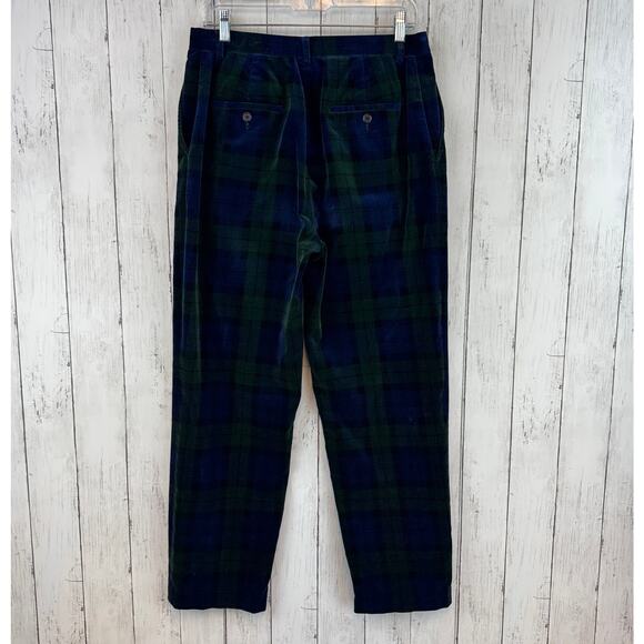 VTG Lauren Ralph Lauren Blue/Green Tartan Plaid Velvet High Rise Pants Size 10 - Picture 6 of 16